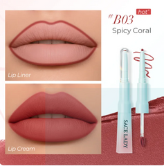 SACE LADY 2-in-1 Lip Cream Booster - Lip Liner & Cream Fusion, Soft Matte Blurred Finish, Lightweight Hydrating Non-Stick Formula for Comfortable Makeup