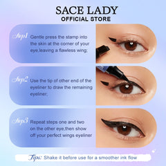 SACE LADY Winged Eyeliner Waterproof Smudge-Proof Double Head Seal Stamp Liquid Eye Liner Pen - High Pigment, Easy Application