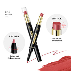 Sace Lady Matte Finish 2-in-1 Matte Lipstick & Lip Liner – Velvet Texture, Long-lasting Pigment