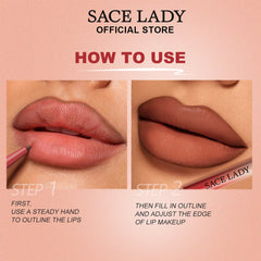 SACE LADY Velvet Matte Lip Liner – Precision, Smudge-Proof & Long-Lasting with Built-in Brush