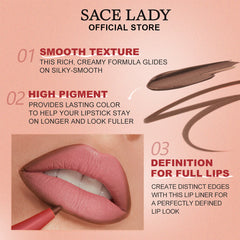 SACE LADY Velvet Matte Lip Liner – Precision, Smudge-Proof & Long-Lasting with Built-in Brush