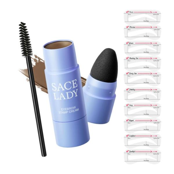 Waterproof Long Lasting Eyebrow Stamp Cream Set with Brush & 10 Stencils