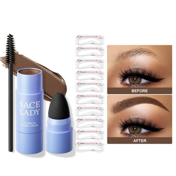 Waterproof Long Lasting Eyebrow Stamp Cream Set with Brush & 10 Stencils