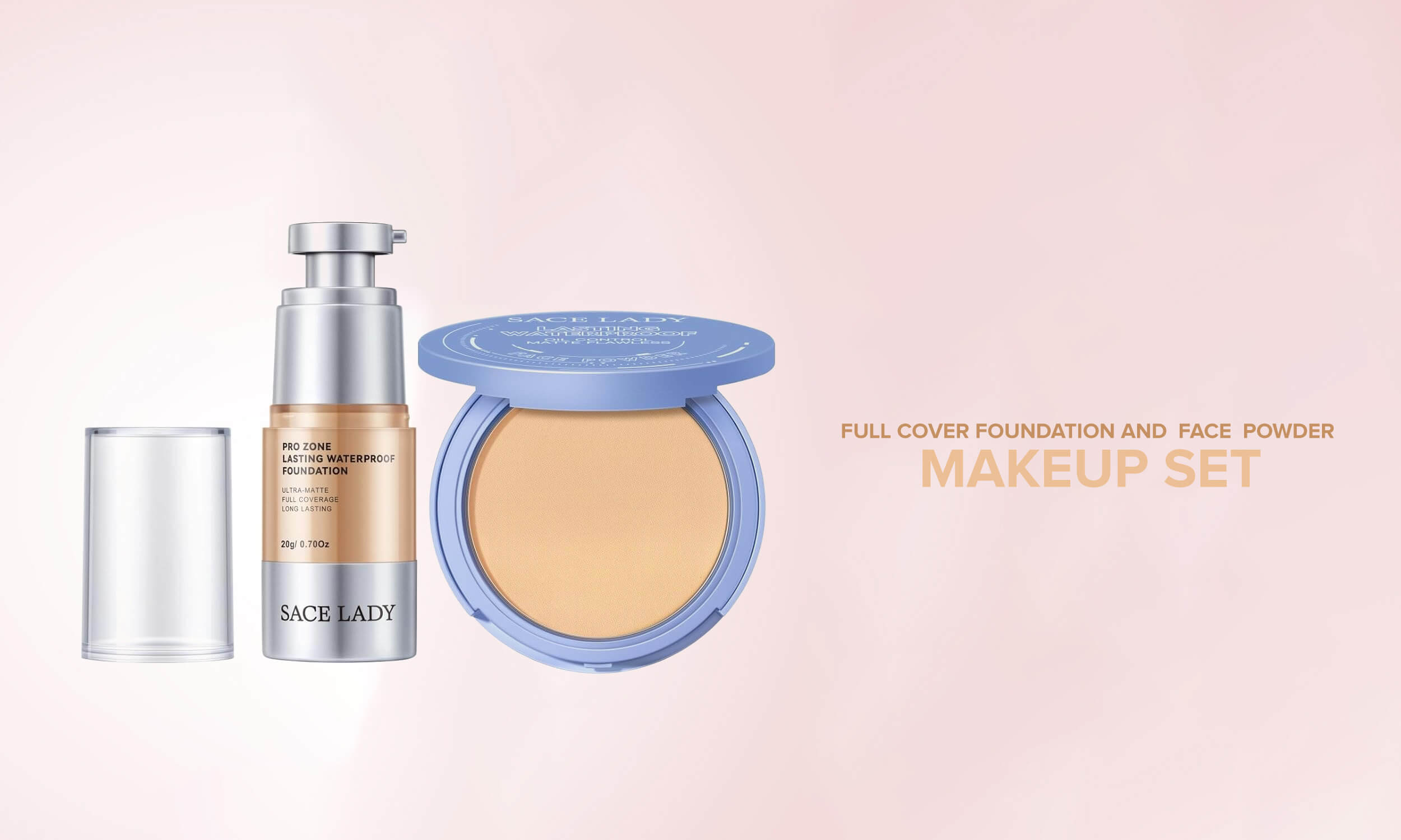 Full Cover Liquid Foundation and Face Pressed Compact Powder Makeup Set-2