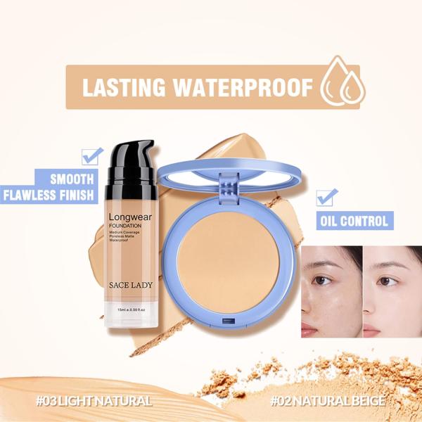 Long-Lasting Duo Face Makeup Set – Matte Foundation & Oil Control Pressed Powder for Flawless Finish