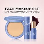 Long Lasting Lip Balm + Oil Control Pressed Powder Face Make Up Set